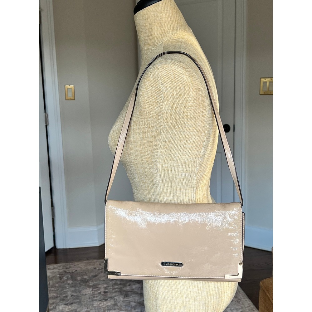 Michael Kors Gold Metallic Patent Shoulder Bag Clutch Purse Y2K Evening